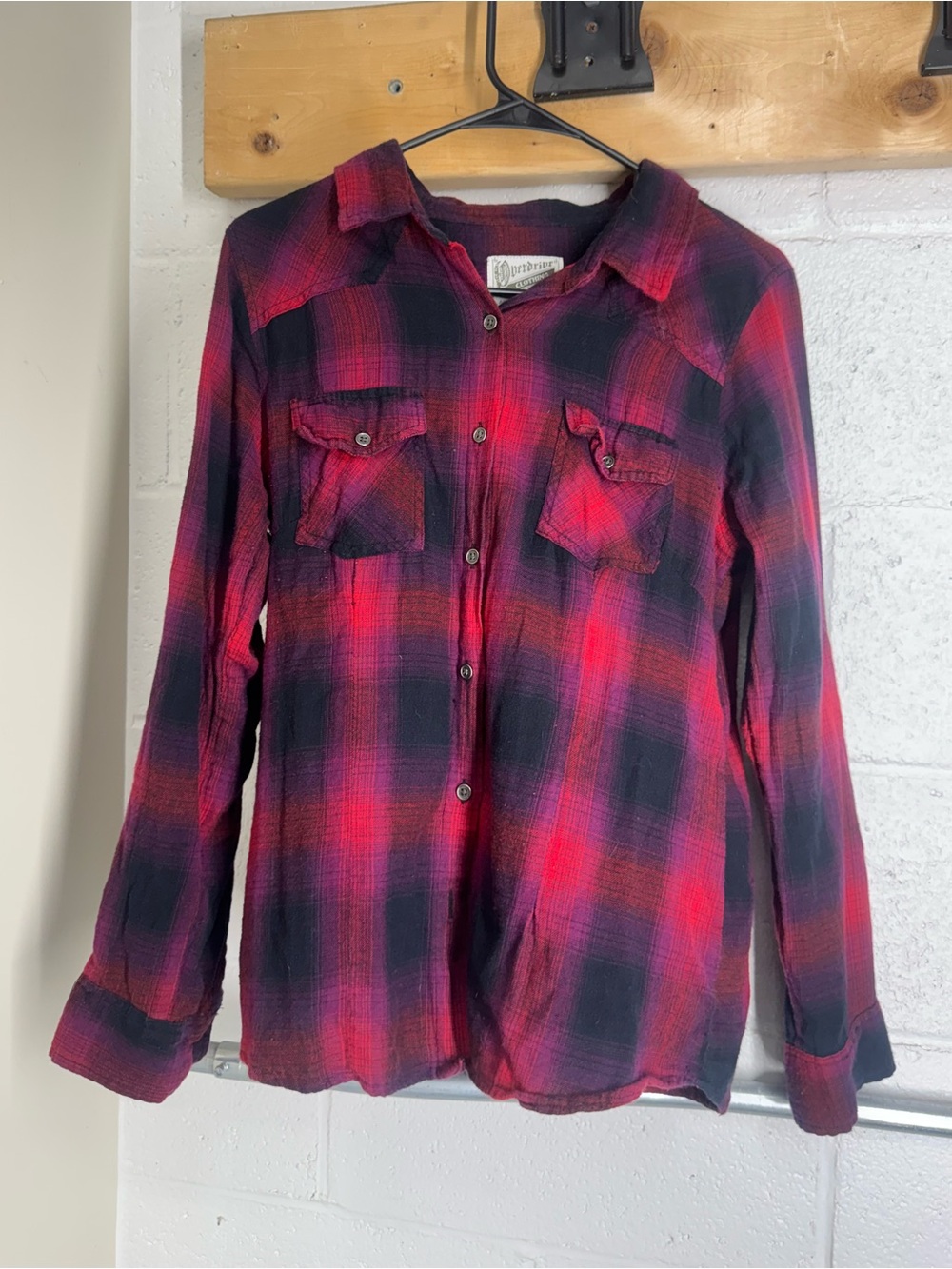 Plaid Button-Up Shirt in Red and Black